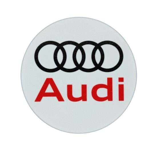 Runde Audi LED-Leuchte mit Logo in schwarz weiß rot