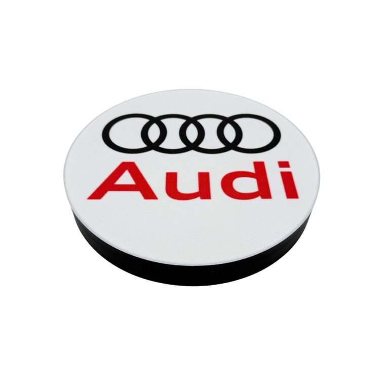Runde Audi LED-Leuchte mit Logo in schwarz weiß rot