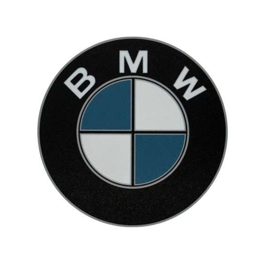 Runde BMW LED-Leuchte mit Logo in schwarz weiß blau