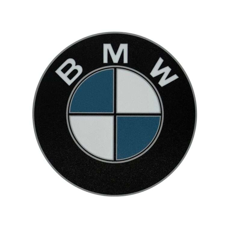 Runde BMW LED-Leuchte mit Logo in schwarz weiß blau