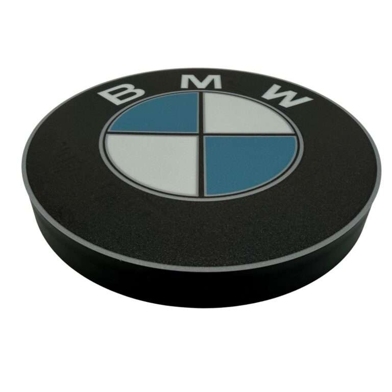 Runde BMW LED-Leuchte mit Logo in schwarz weiß blau