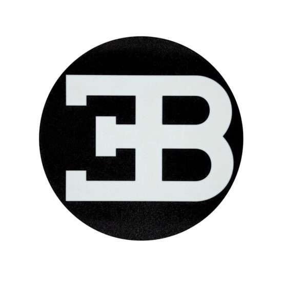 Runde Bugatti LED-Leuchte mit Logo in schwarz weiß