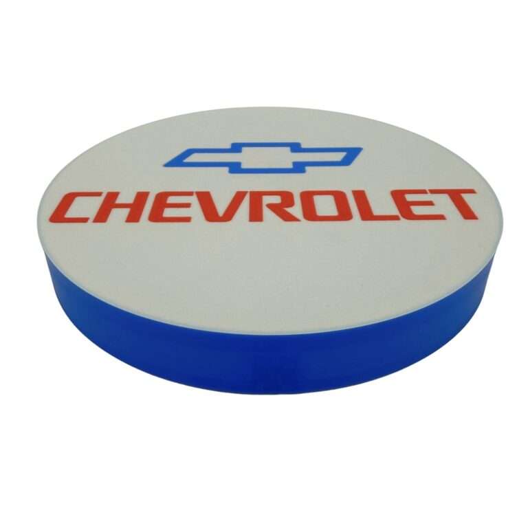 Runde Chevrolet LED-Lampe mit Logo in weiß blau rot