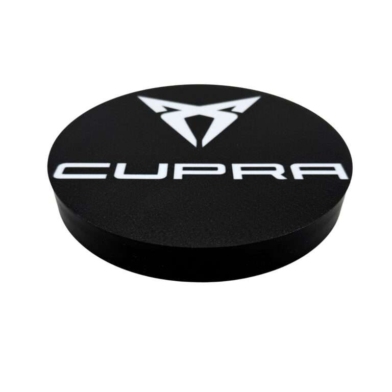 Runde Cupra LED-Lampe mit Logo in schwarz weiß