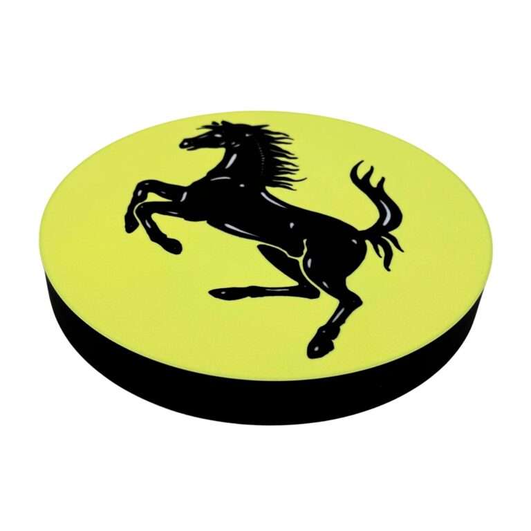 Runde Ferrari LED-Leuchte mit Logo in schwarz gelb