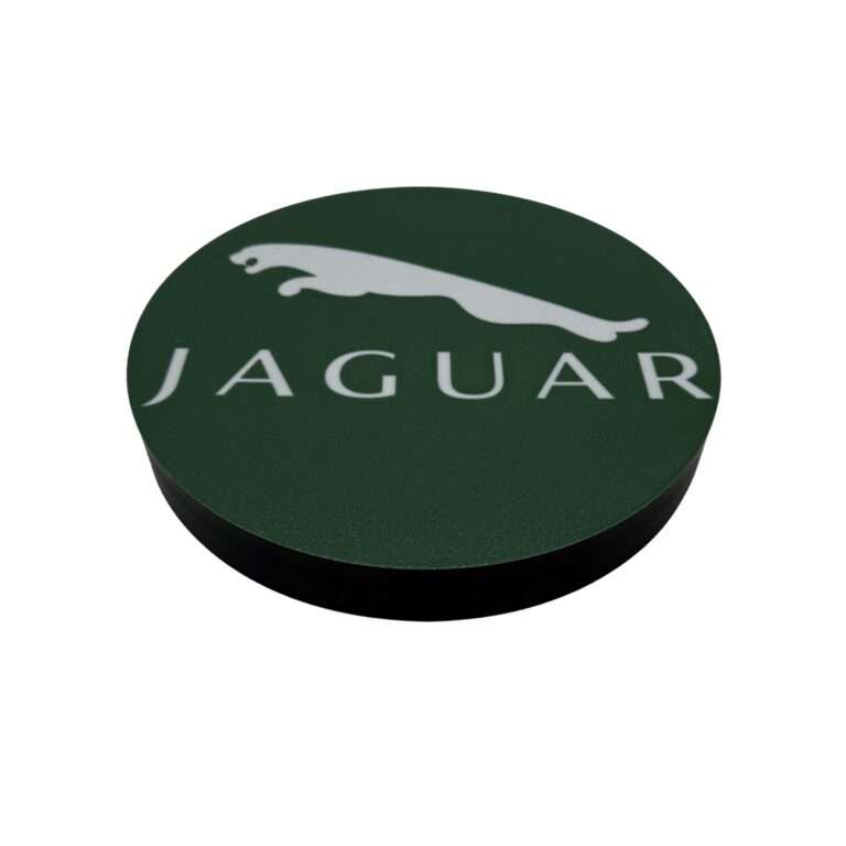 Runde Jaguar LED-Leuchte mit Logo in grün weiß