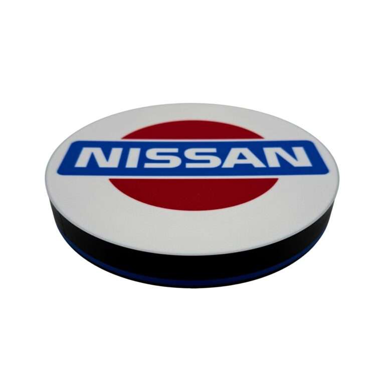 Runde Nissan LED-Lampe mit Logo in rot weiss blau