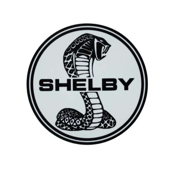 Runde Shelby LED-Lampe mit Logo in schwarz weiß beleuchtet